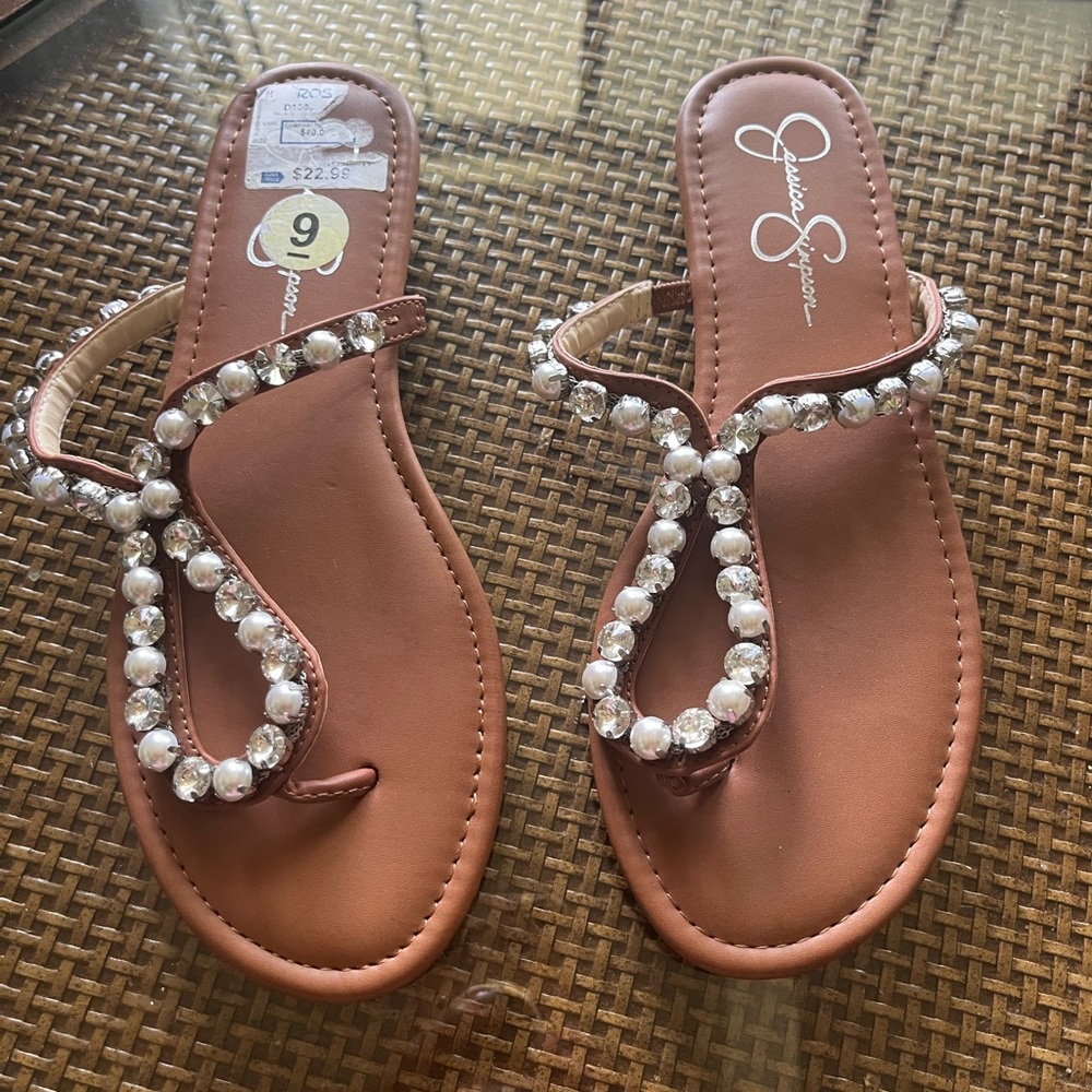 Jessica Simpson diamond & pearl embellished sandals